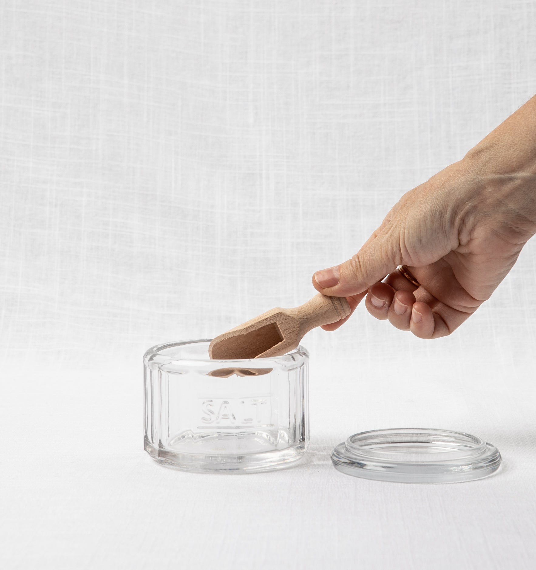 Glass Salt Pot With Wooden Scoop
